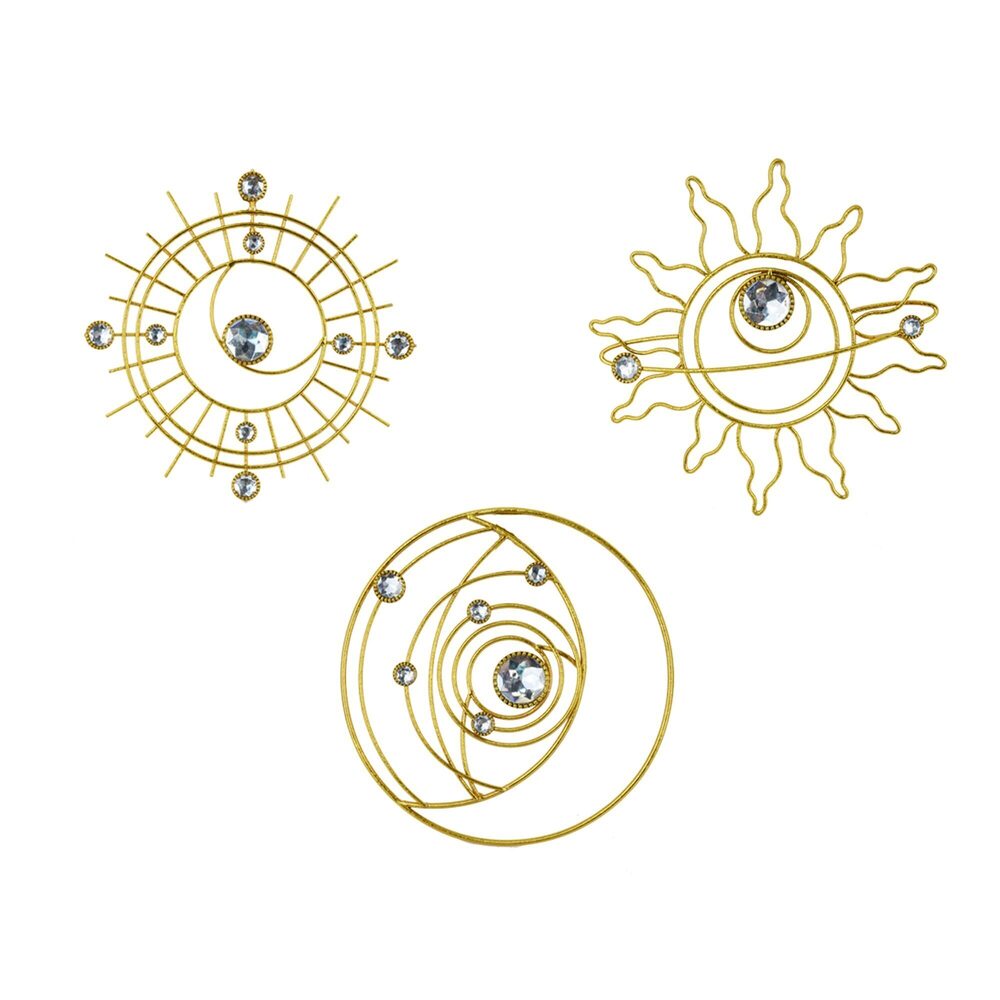 2820 9 Inch Metal Golden Wall Decor Abstract Sun Moon Star Wall Art
